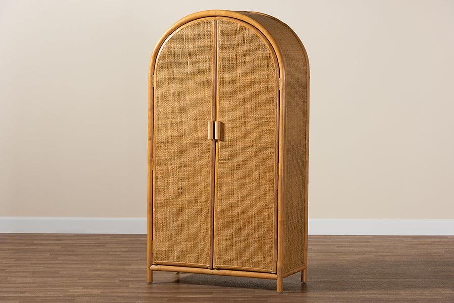 bali & pari Paloma Modern Bohemian Light Honey Rattan Large Storage Cabinet FredCo