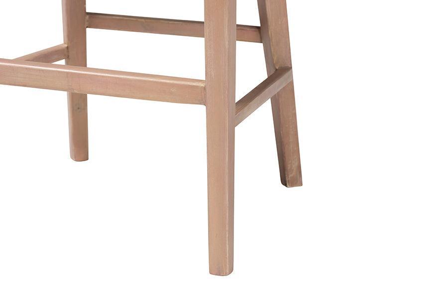 bali & pari Papua Modern Bohemian Antique White Washed Rattan and Mahogany Wood Counter Stool FredCo