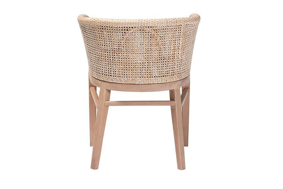 bali & pari Papua Modern Bohemian Antique White Washed Rattan and Mahogany Wood Dining Chair FredCo
