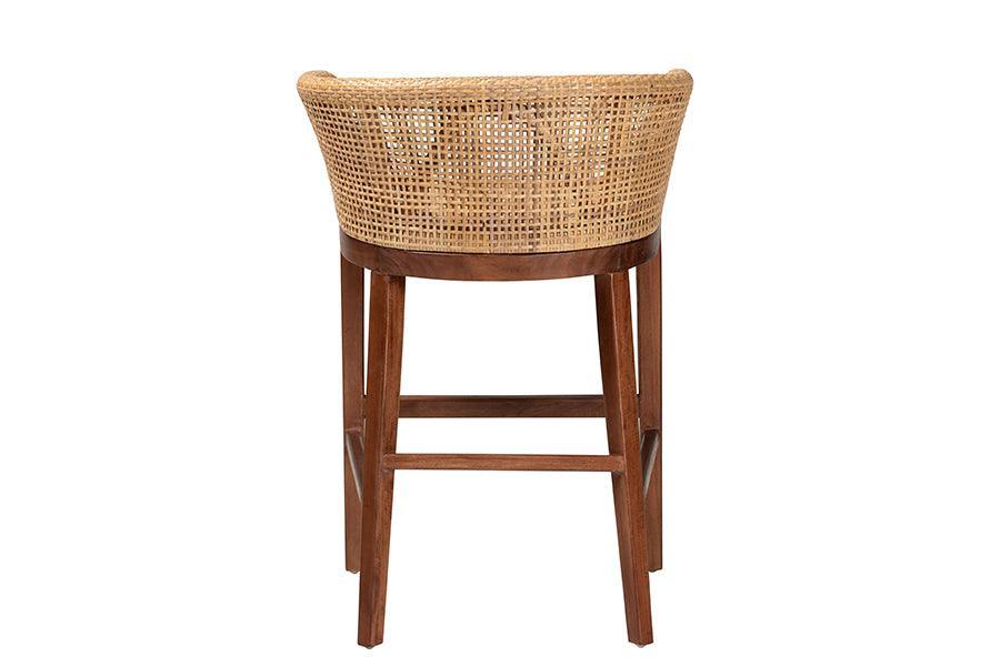 bali & pari Papua Modern Bohemian Natural Rattan and Walnut Brown Acacia Wood Counter Stool FredCo