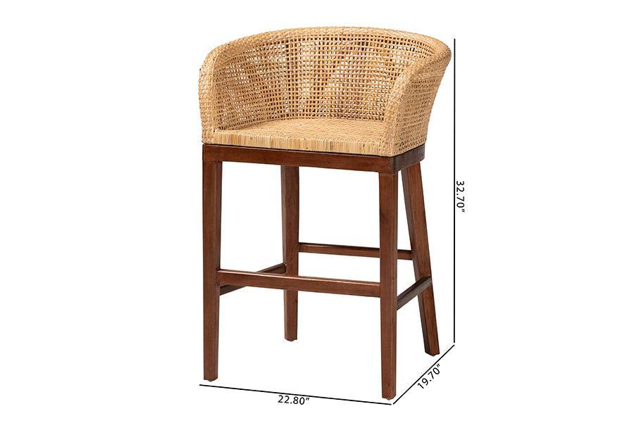 bali & pari Papua Modern Bohemian Natural Rattan and Walnut Brown Acacia Wood Counter Stool FredCo