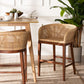 bali & pari Papua Modern Bohemian Natural Rattan and Walnut Brown Acacia Wood Counter Stool FredCo