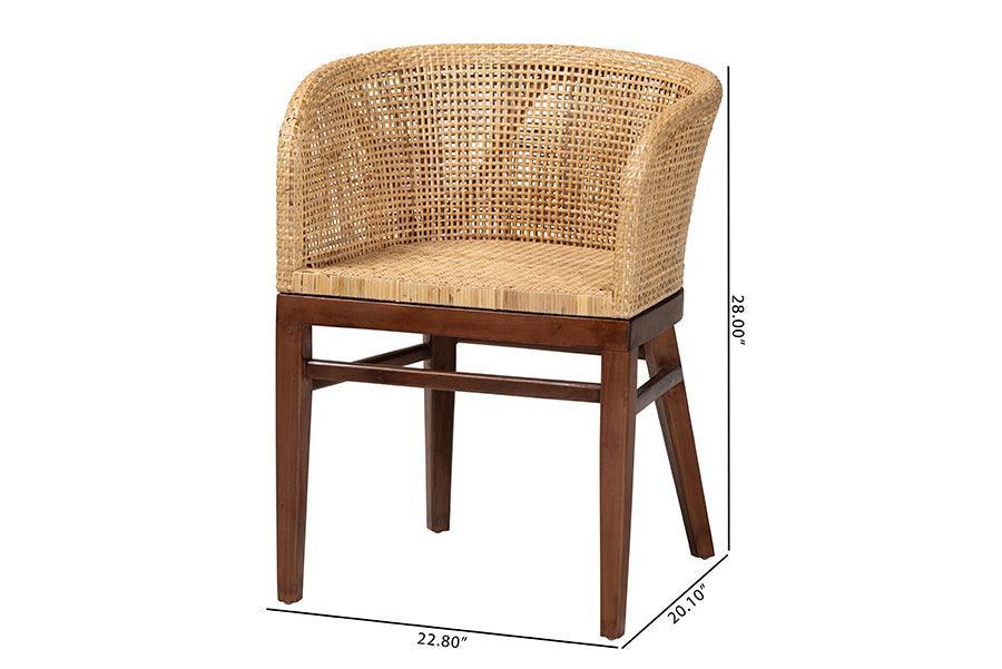 bali & pari Papua Modern Bohemian Natural Rattan and Walnut Brown Acacia Wood Dining Chair FredCo