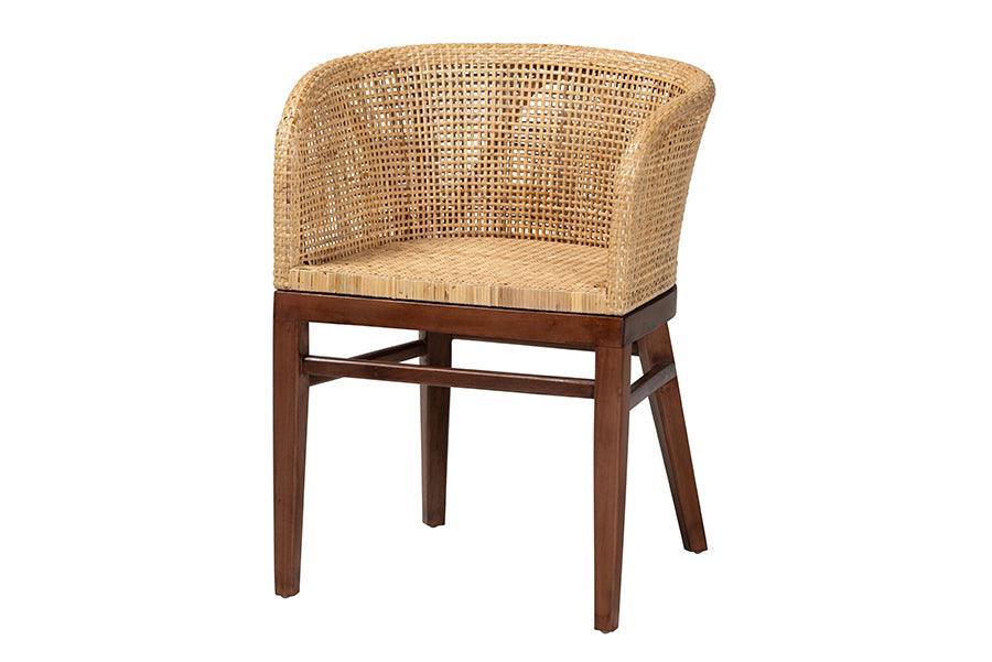 bali & pari Papua Modern Bohemian Natural Rattan and Walnut Brown Acacia Wood Dining Chair FredCo