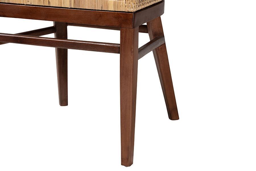 bali & pari Papua Modern Bohemian Natural Rattan and Walnut Brown Acacia Wood Dining Chair FredCo