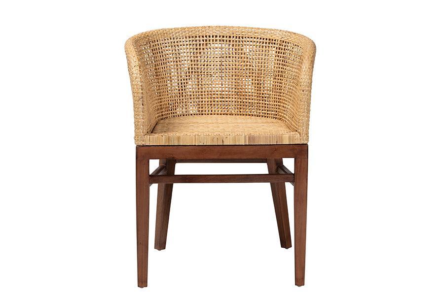 bali & pari Papua Modern Bohemian Natural Rattan and Walnut Brown Acacia Wood Dining Chair FredCo