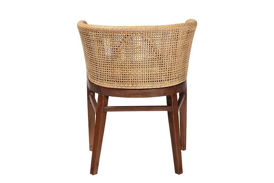 bali & pari Papua Modern Bohemian Natural Rattan and Walnut Brown Acacia Wood Dining Chair FredCo