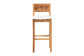 Natural wood bar stool with woven rattan back and white cushion, FredCo International furniture