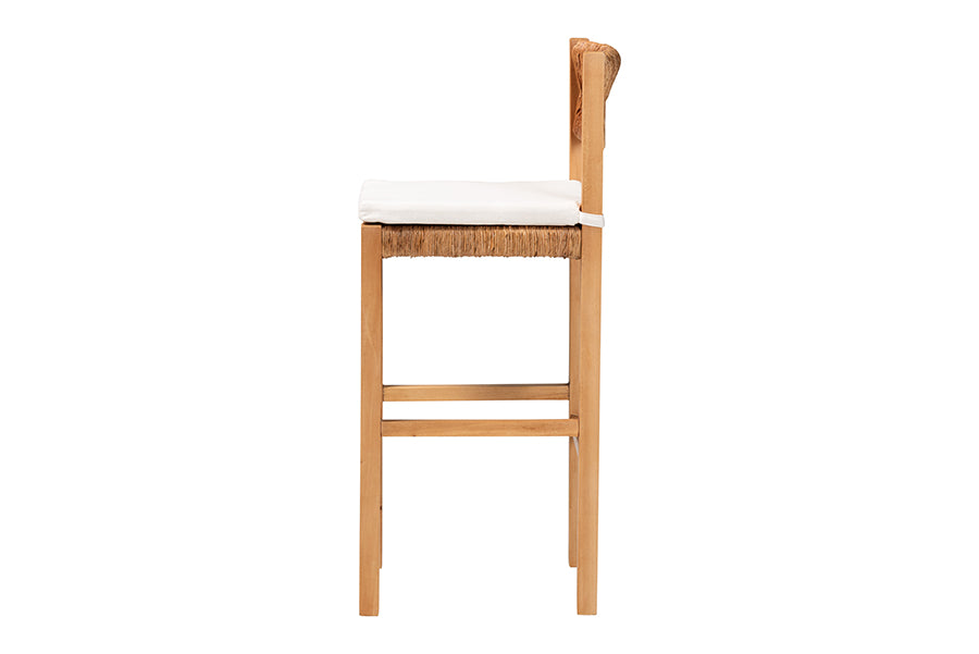 Natural wood bar stool with white cushion seat, modern dining furniture from FredCo International