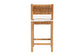 Wood bar stool with natural woven backrest and seat, white cushion, FredCo International
