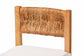Wooden chair with woven rattan backrest and white upholstered seat, FredCo International furniture