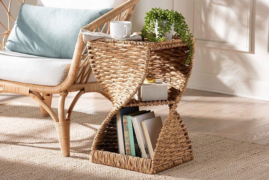 bali & pari Pelleas Modern Bohemian Natural Brown Seagrass and Wood End Table FredCo
