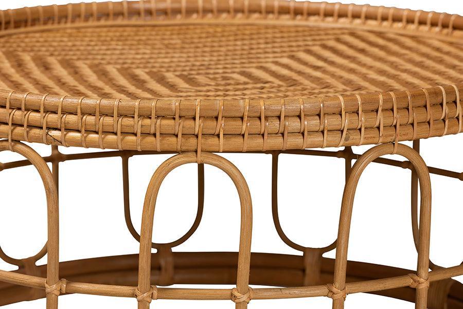 bali & pari Phoenix Modern Bohemian Light Honey Rattan Coffee Table FredCo