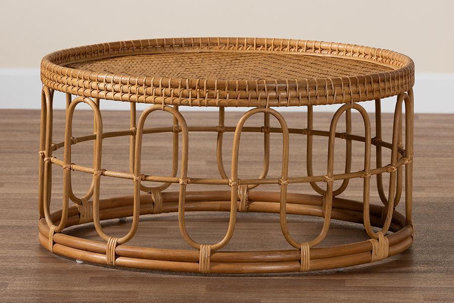 bali & pari Phoenix Modern Bohemian Light Honey Rattan Coffee Table FredCo