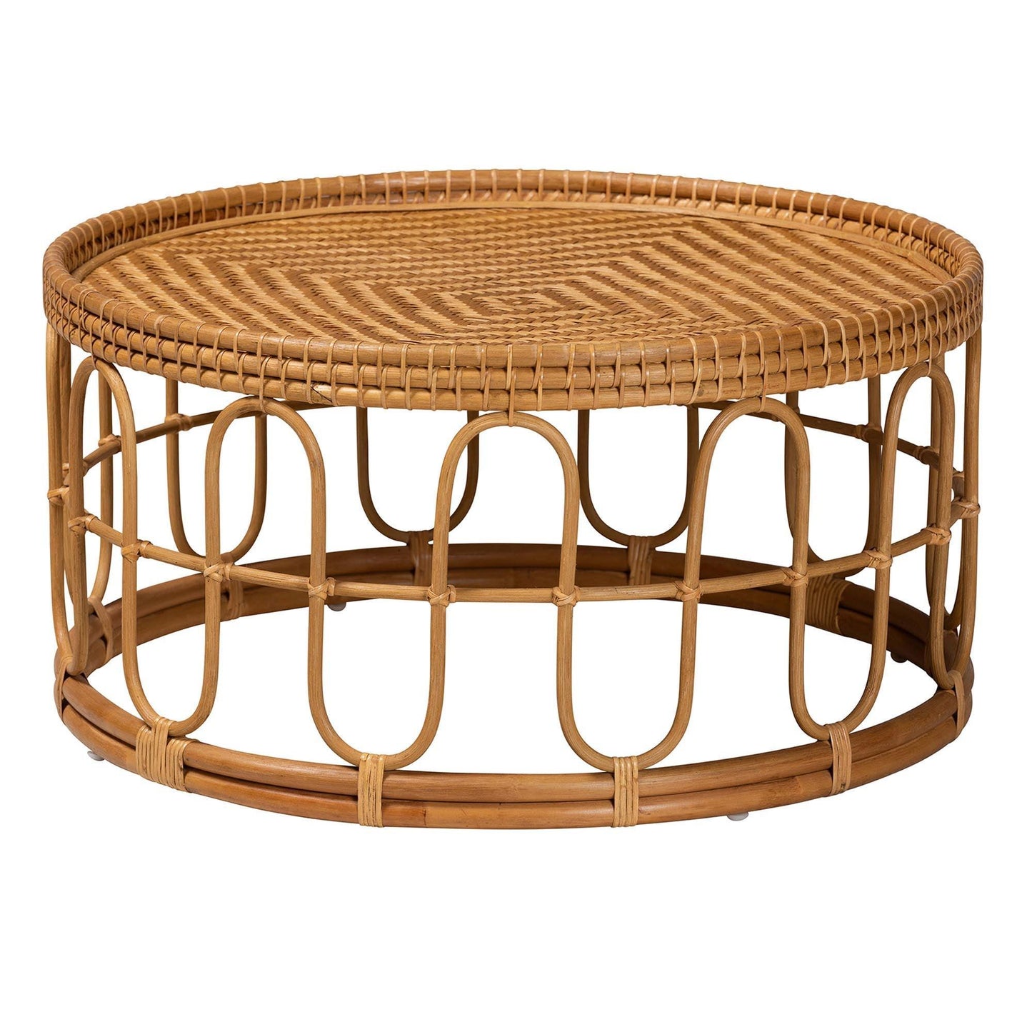 bali & pari Phoenix Modern Bohemian Light Honey Rattan Coffee Table FredCo