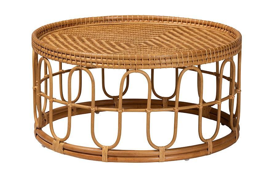 bali & pari Phoenix Modern Bohemian Light Honey Rattan Coffee Table FredCo