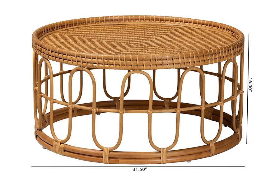 bali & pari Phoenix Modern Bohemian Light Honey Rattan Coffee Table FredCo