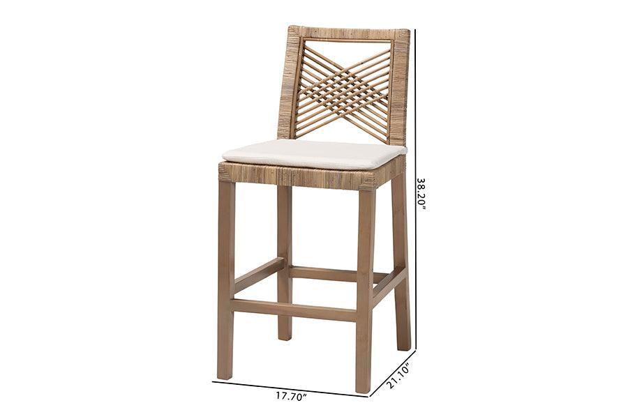 bali & pari Poltak Modern Bohemian Grey Natural Kubu Rattan and Mahogany Wood Counter Stool FredCo