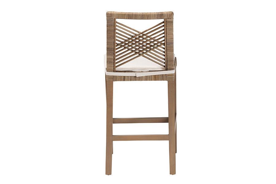 bali & pari Poltak Modern Bohemian Grey Natural Kubu Rattan and Mahogany Wood Counter Stool FredCo