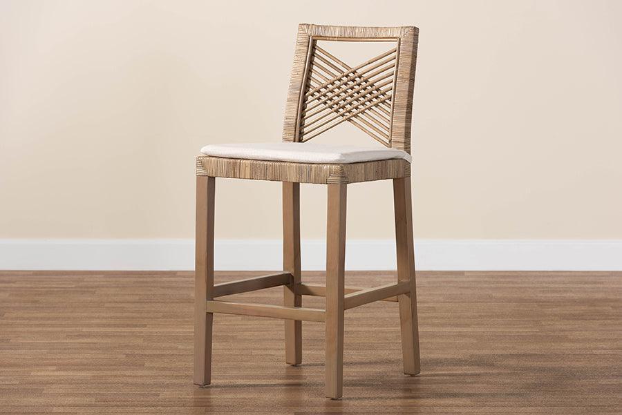 bali & pari Poltak Modern Bohemian Grey Natural Kubu Rattan and Mahogany Wood Counter Stool FredCo