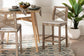bali & pari Poltak Modern Bohemian Grey Natural Kubu Rattan and Mahogany Wood Counter Stool FredCo