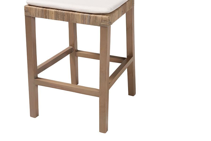 bali & pari Poltak Modern Bohemian Grey Natural Kubu Rattan and Mahogany Wood Counter Stool FredCo