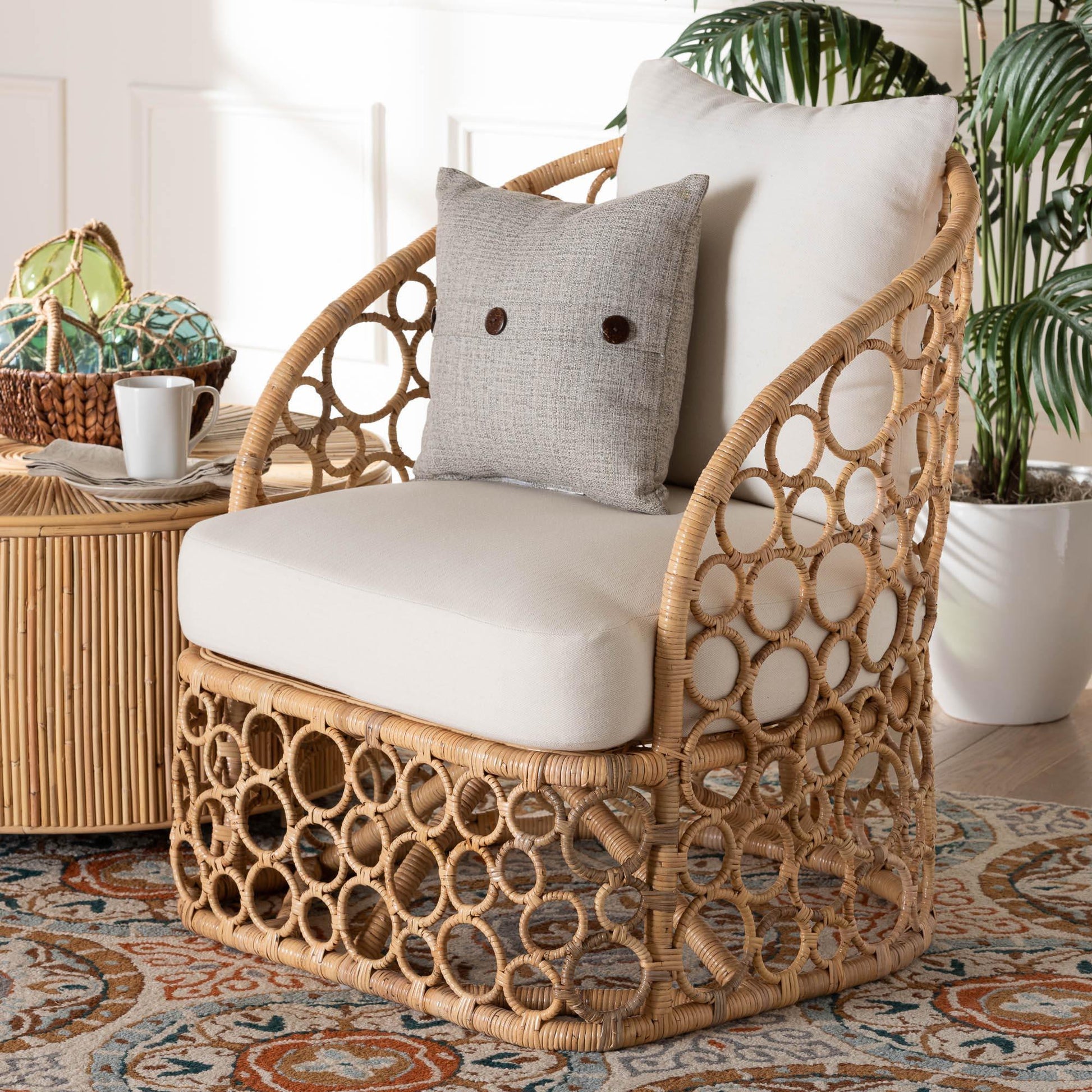 bali & pari Prisca Bohemian Light Honey Rattan Accent Chair FredCo