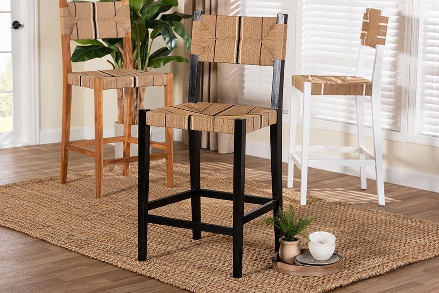 bali & pari Prita Bohemian Paper Loom and Black Mahogany Wood Bar Stool FredCo