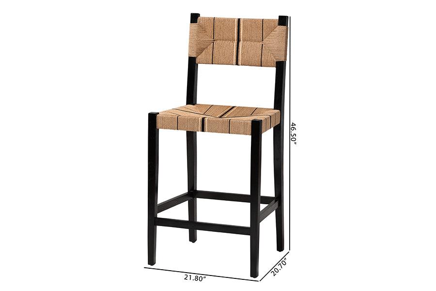 bali & pari Prita Bohemian Paper Loom and Black Mahogany Wood Bar Stool FredCo
