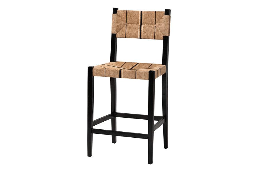 bali & pari Prita Bohemian Paper Loom and Black Mahogany Wood Bar Stool FredCo