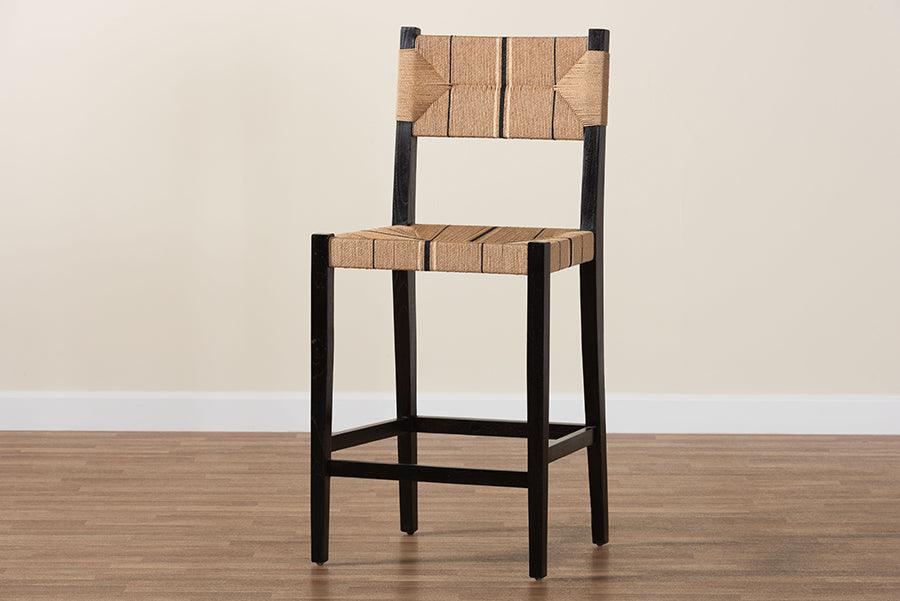 bali & pari Prita Bohemian Paper Loom and Black Mahogany Wood Bar Stool FredCo