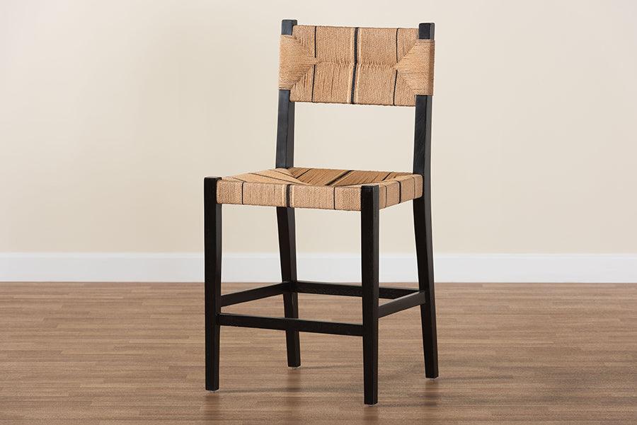 bali & pari Prita Bohemian Paper Loom and Black Mahogany Wood Counter Stool FredCo