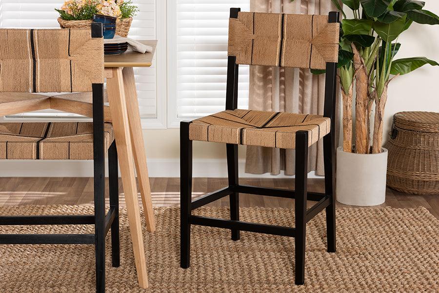 bali & pari Prita Bohemian Paper Loom and Black Mahogany Wood Counter Stool FredCo