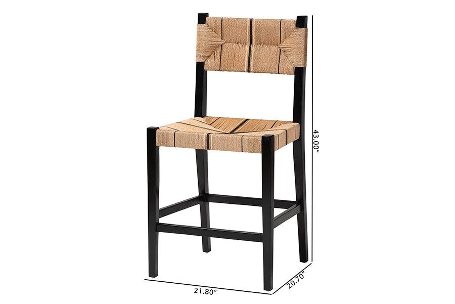 bali & pari Prita Bohemian Paper Loom and Black Mahogany Wood Counter Stool FredCo