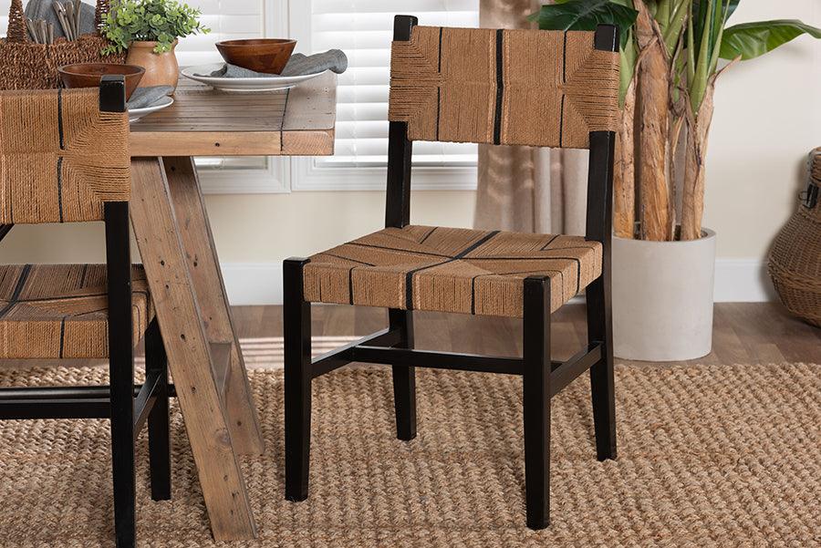 bali & pari Prita Bohemian Paper Loom and Black Mahogany Wood Dining Chair FredCo