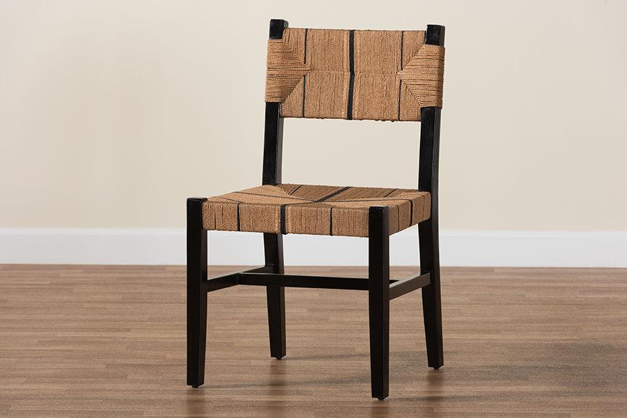 bali & pari Prita Bohemian Paper Loom and Black Mahogany Wood Dining Chair FredCo