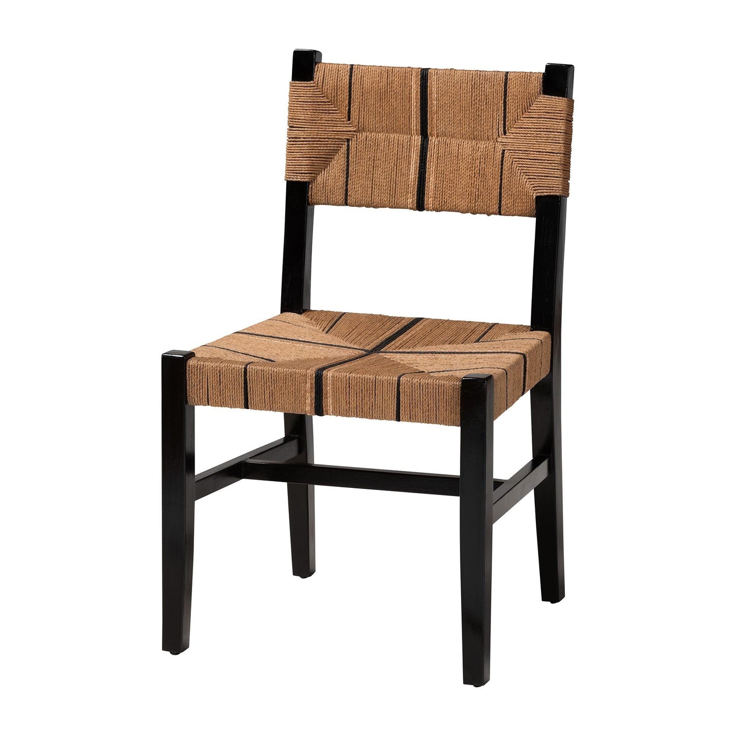 bali & pari Prita Bohemian Paper Loom and Black Mahogany Wood Dining Chair FredCo