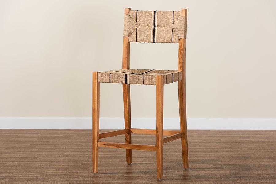 bali & pari Prita Bohemian Paper Loom and Natural Mahogany Wood Bar Stool FredCo