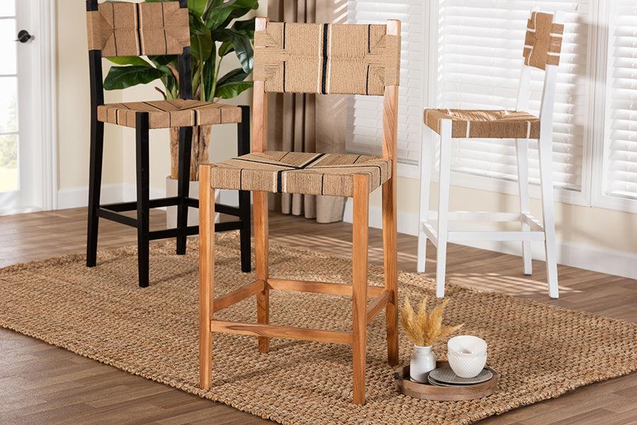 bali & pari Prita Bohemian Paper Loom and Natural Mahogany Wood Bar Stool FredCo