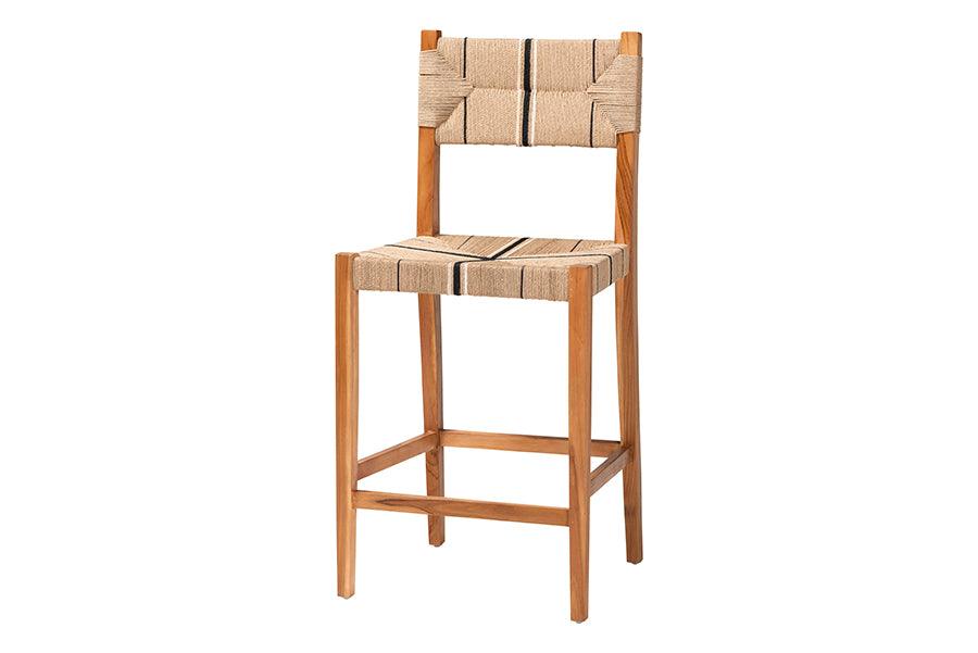 bali & pari Prita Bohemian Paper Loom and Natural Mahogany Wood Bar Stool FredCo