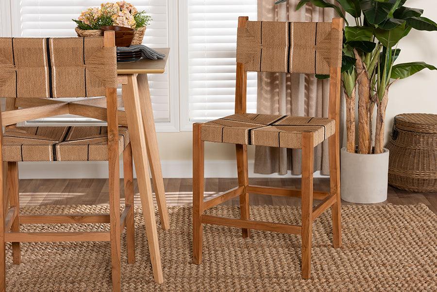 bali & pari Prita Bohemian Paper Loom and Natural Mahogany Wood Counter Stool FredCo