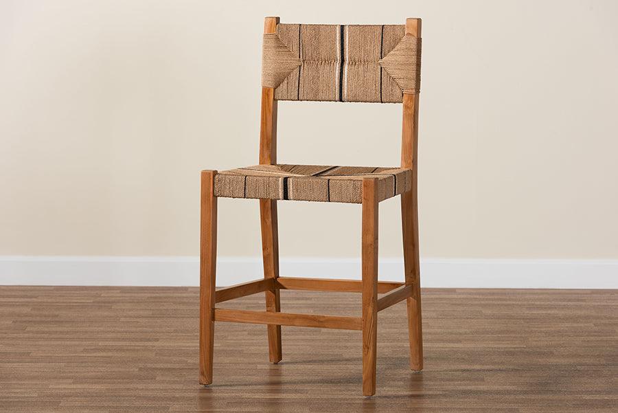 bali & pari Prita Bohemian Paper Loom and Natural Mahogany Wood Counter Stool FredCo