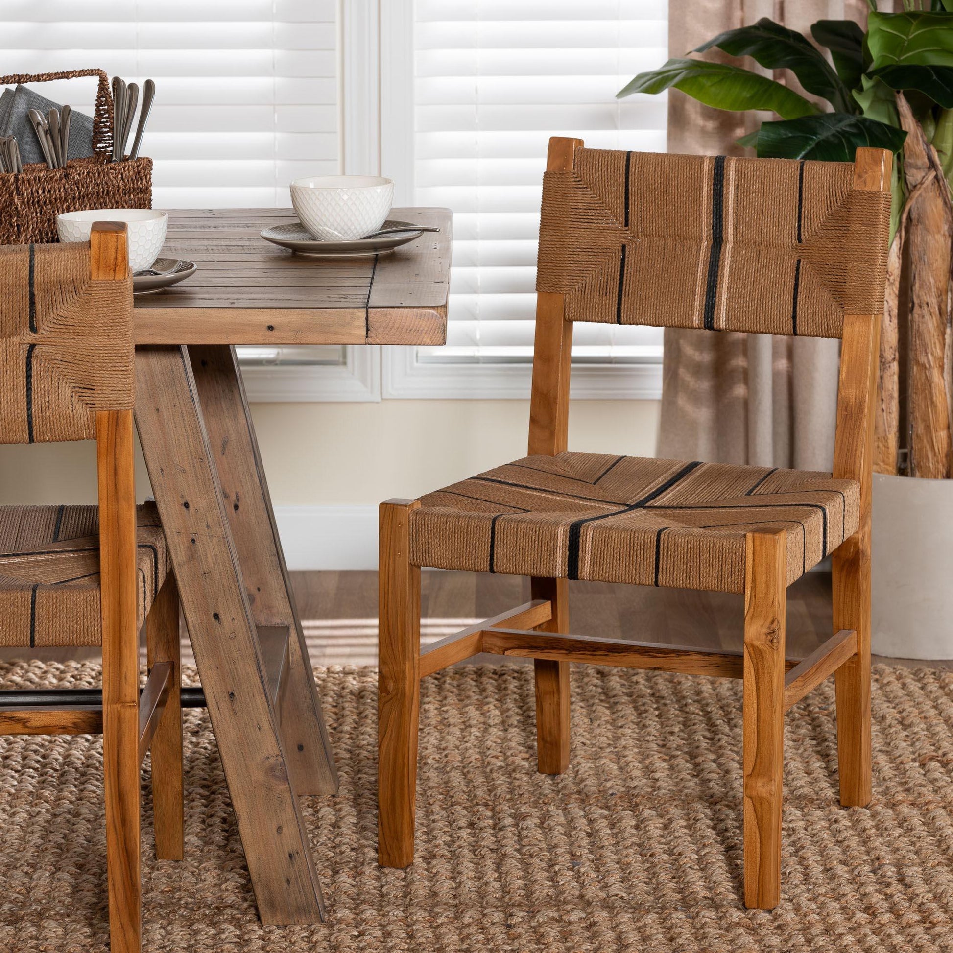 bali & pari Prita Bohemian Paper Loom and Natural Mahogany Wood Dining Chair FredCo