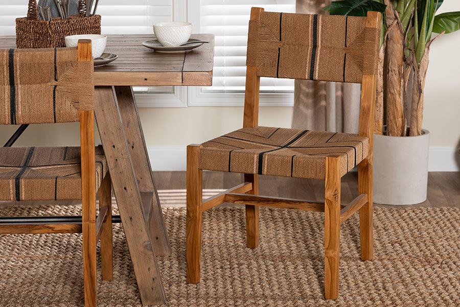 bali & pari Prita Bohemian Paper Loom and Natural Mahogany Wood Dining Chair FredCo