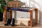 bali & pari Prunella Modern Bohemian Two-Tone Navy Blue and Natural Brown Seagrass and Acacia Wood Accent Bench FredCo