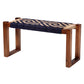bali & pari Prunella Modern Bohemian Two-Tone Navy Blue and Natural Brown Seagrass and Acacia Wood Accent Bench FredCo
