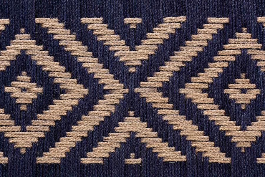 bali & pari Prunella Modern Bohemian Two-Tone Navy Blue and Natural Brown Seagrass and Acacia Wood Accent Bench FredCo