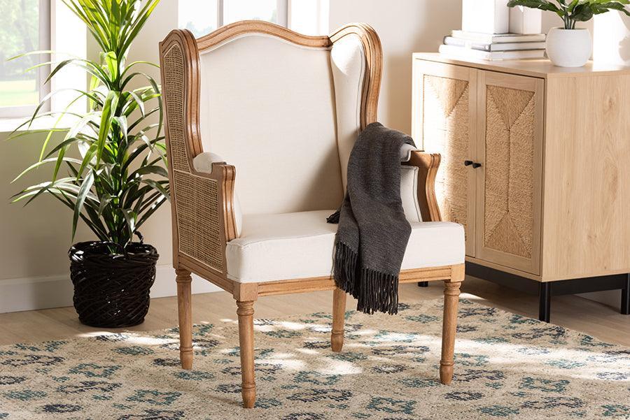 bali & pari Rachana Traditional French Beige Fabric and Honey Oak Finished Wood Accent Chair FredCo