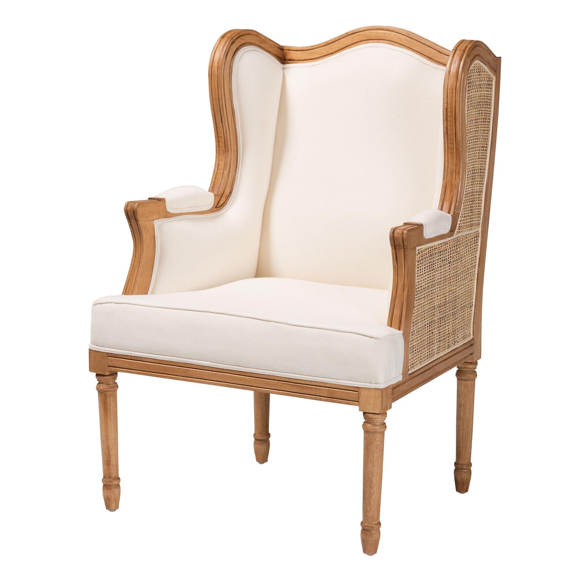 bali & pari Rachana Traditional French Beige Fabric and Honey Oak Finished Wood Accent Chair FredCo