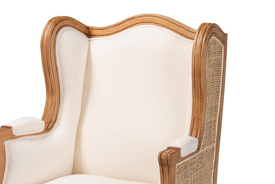 bali & pari Rachana Traditional French Beige Fabric and Honey Oak Finished Wood Accent Chair FredCo